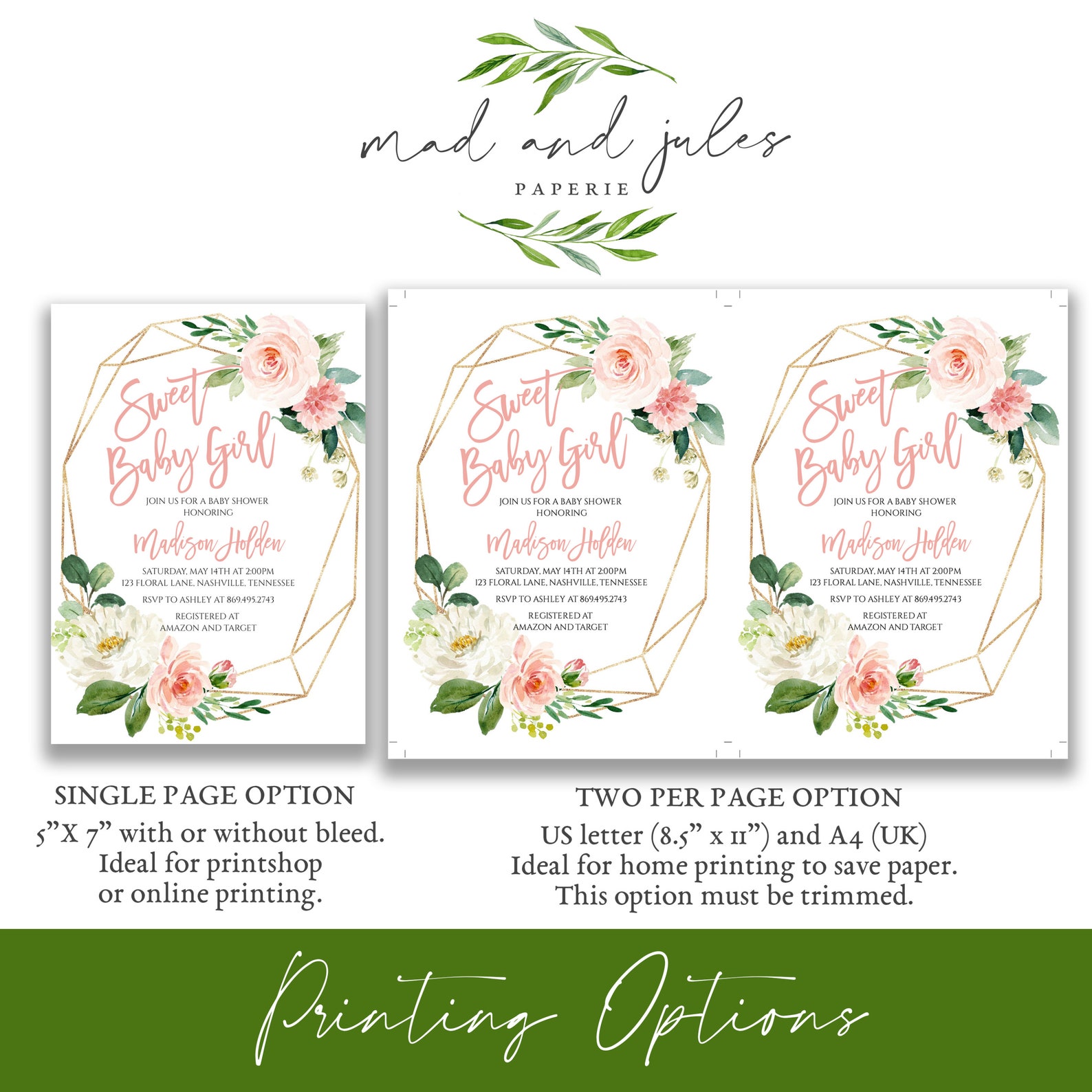 Pink Floral Baby Shower Invitation Sweet Baby Girl Blush Etsy