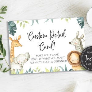 Jungle animaux bébé douche détail carte modèle, sauvage, sexe neutre, éléphant zèbre girafe Lion Safari modèle, BA-85