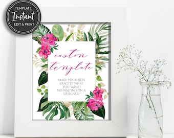 Pink Tropical Custom Sign Template, Baby Shower Table Sign, Bridal Shower Sign, 8x10 Sign, Templett, Printable Digital Download, BA-125