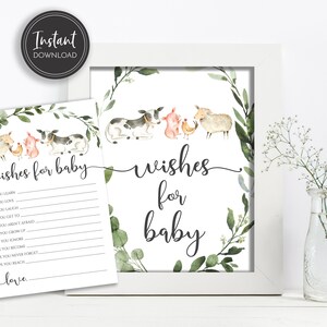 Deseos de animales de granja para carteles y tarjetas de mesa para bebés, deseos de baby shower, descarga digital instantánea, imprimible, BA-21