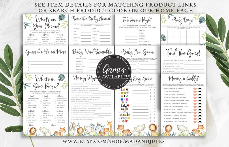 Jungle Safari Animals Baby Shower Due Date Calendar Template, Guess Baby's Birthday, 8x10 and 16x20, Digital Download Editable, BA-BA-85 image 8