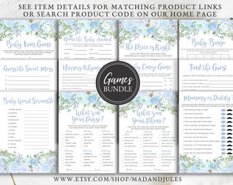 Light Blue Floral Baby Shower Game Bundle (Digital Download)
