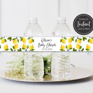 Main Squeeze Lemon Baby Shower, Lemon Bridal Shower, Edit Yourself Bottle Label, Citrus Bottle Label, Editable Template,, BA-176, BR-16