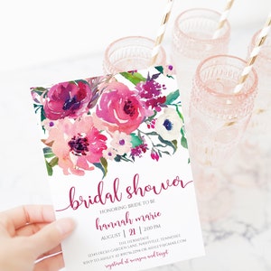 Magenta Floral Bridal Shower Invitation: Hot Pink Anemones (Digital Download)