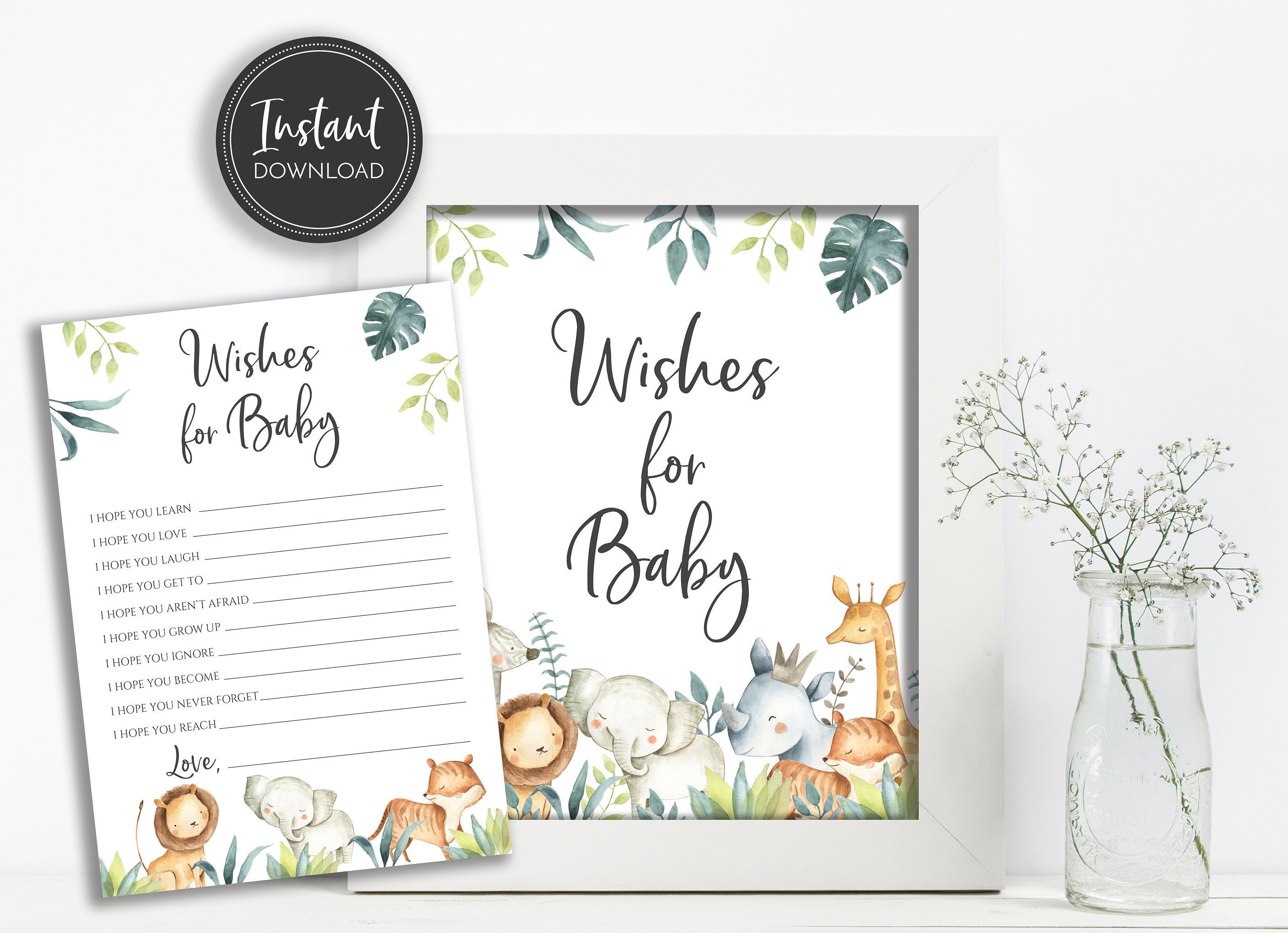 Jungle Animals Wild One Baby Shower Wishes for Baby Sign and | Etsy