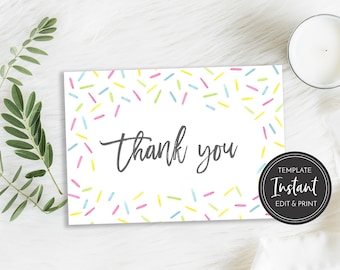 Sprinkle Thank You Card Template, Flat and Folded, Baby Shower, Templett, Printable, Digital Instant Download, BA-116