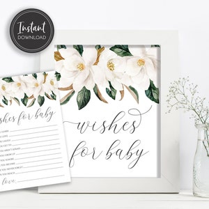 Deseos de Magnolia para letreros y tarjetas de mesa para bebés, deseos de baby shower, descarga digital instantánea, imprimible, BA-166