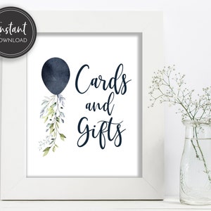 Navy blau Ballon Karten und Geschenke Schild, Ballon Tisch Schild, Baby Boy Tisch Schild, 8x10, Instant Download, printable, BA-47