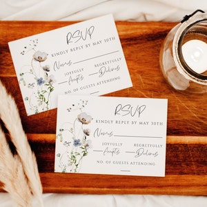 Boho Wildflower bruiloft RSVP kaartsjabloon, uitnodiging invoegen, Templett, afdrukbare Instant Digitale Download, WD-316