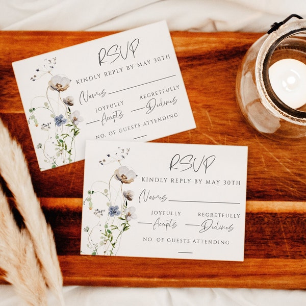 Boho Wildflower Wedding RSVP Card Template, Invitation Insert, Templett, Printable Instant Digital Download, WD-316
