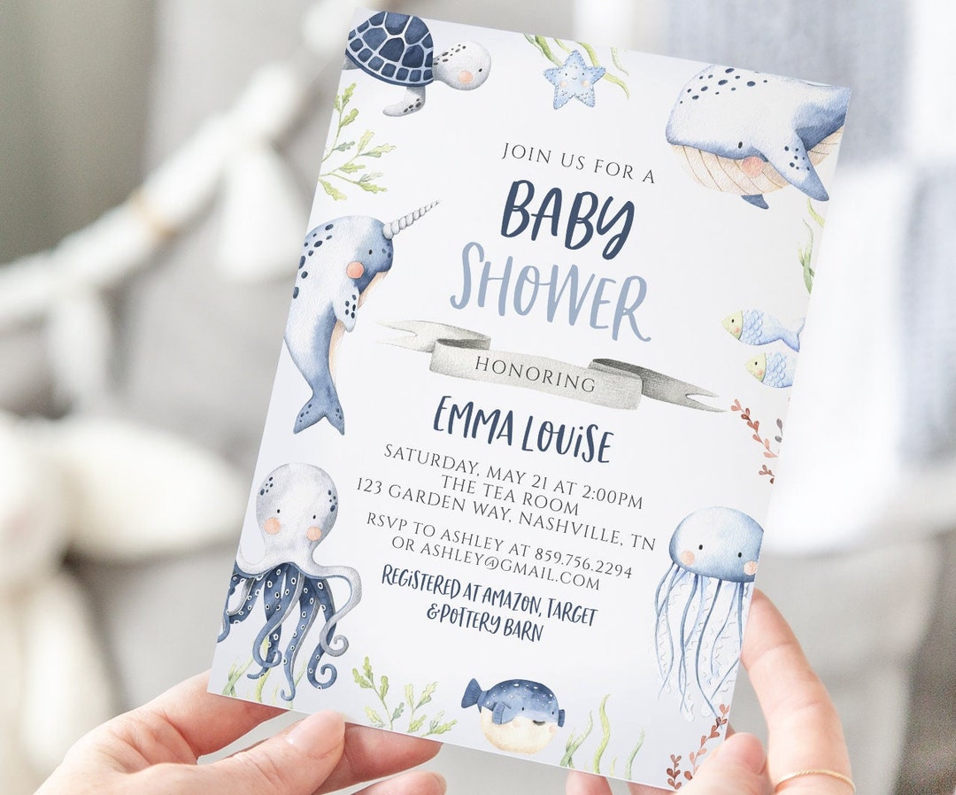 Invitación para baby shower bajo el mar: Animales del océano (Descarga  instantánea e imprimible) - Etsy México, image size:1080x898