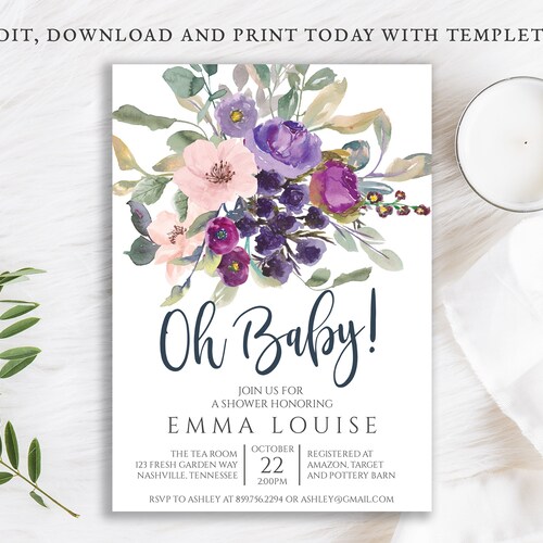 Girl Baby Shower Invitation Lace Lavender Purple Lilac Etsy