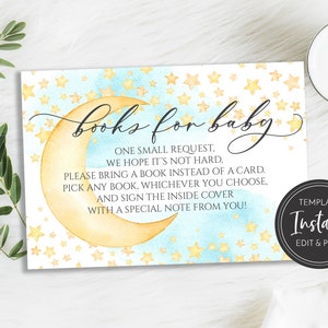Moon and Stars Theme 3.5x5 Printable Books for Baby Card GTTLS Twinkle Twinkle Little Star Books for Baby Card Instant Download
