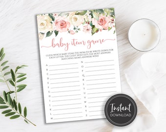 Blush Pink Roses Baby Item Baby Shower Game Floral Flowers Digital Instant Download, BA-62