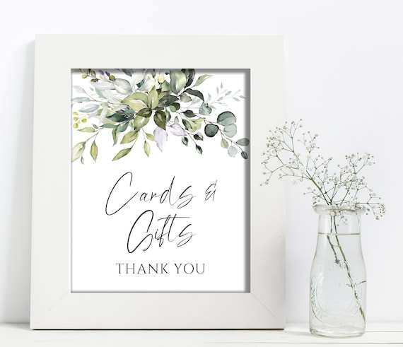 Greenery Cards and Gifts Wedding Sign Template, Wedding Table Sign ...