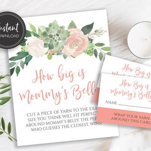 Boho Pink Blush Green Suculentas Qual o tamanho da mesa da barriga da mamãe Placas e cartões, download digital instantâneo, BA-121
