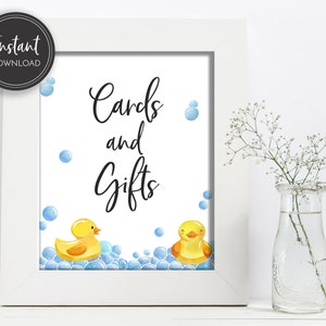 Rubber Ducky Baby Shower Cards and Gifts Table Sign Gender Neutral Blue Yellow Ducks Bubbles, Bath Instant Download Printable, BA-149