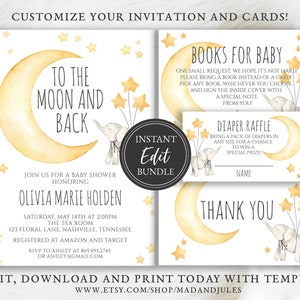 Elephant Baby Shower Invitation Bundle: Moon and Stars (Printable Templates)