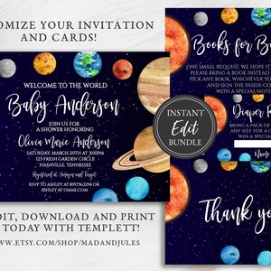 Space Baby Shower Invitation Bundle: Planets, Books, Diaper Raffle (Instant Download)