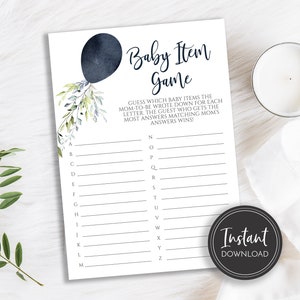 Baby Item Shower Game, Navy Blue Balloon Shower Game, Baby Boy Shower Game, Instant Download, Printable Game, BA-47