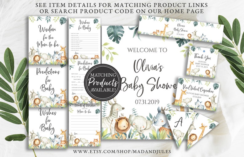 Jungle Safari Animals Baby Shower Due Date Calendar Template, Guess Baby's Birthday, 8x10 and 16x20, Digital Download Editable, BA-BA-85 image 9