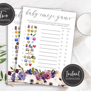 Baby Emoji Game: Purple Floral Baby Shower (Instant Download)