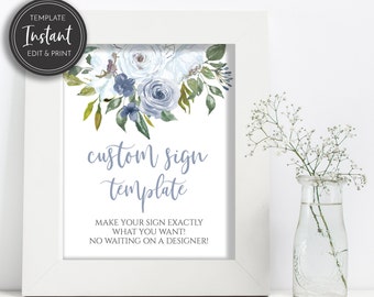 Light Blue Table Sign Template, Baby and Bridal Shower, 8x10 Sign, Edit in Templett, Printable Download, 40, 61
