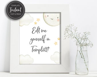 To the Moon and Back Baby Shower Edit Yourself DIY Blank Baby Shower Sign Clouds Stars Digital Instant Download Editable Template DIY, BA-65