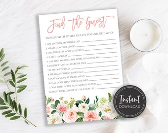 Blush Pink Find the Guest Shower Game, Baby Shower, Bridal Shower, Digital Instant Download, BA-175, BA-89, BR-126