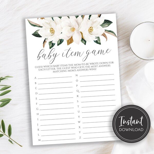 Magnolia Baby Shower Game, Baby Item Game, Instant Download, Printable Game, BA-166