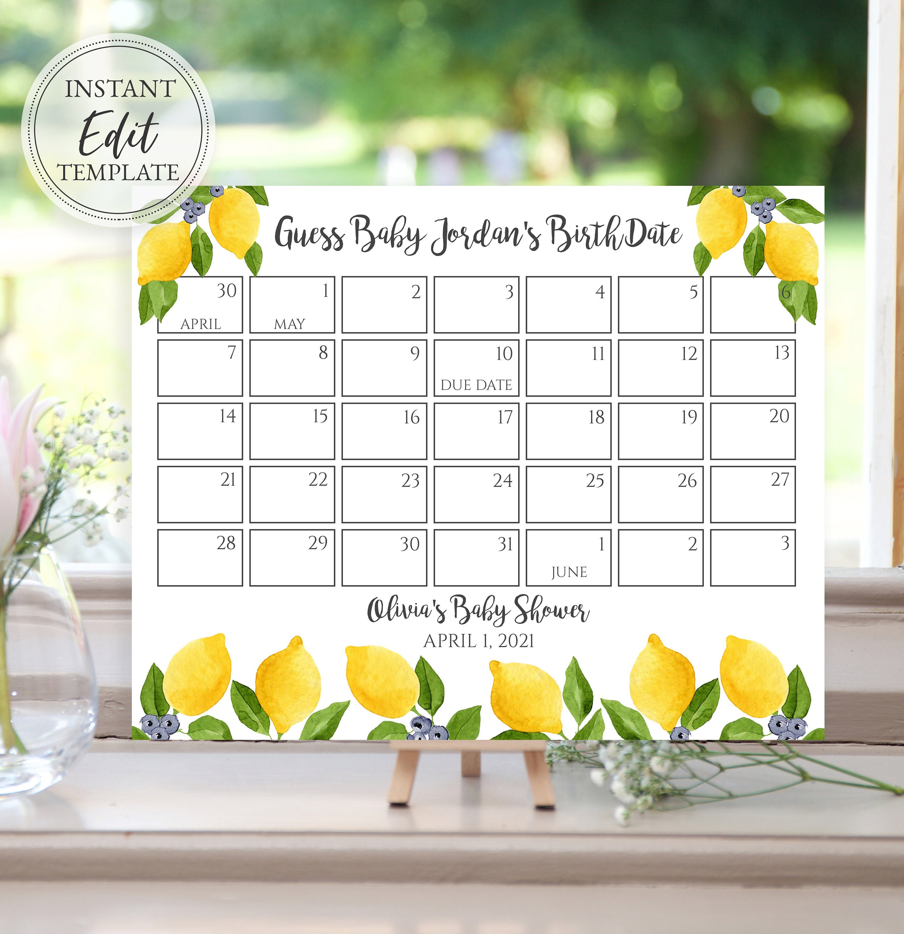 Lemon Guess Baby's Due Date Calendar Template Main - Etsy
