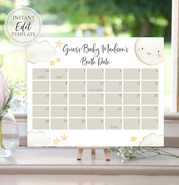 To the Moon and Back Baby Shower Due Date Calendar Template Etsy