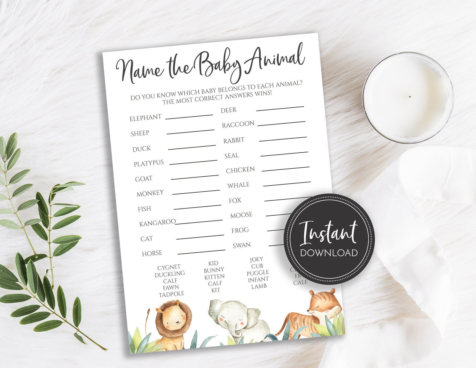 Jungle Animals Name the Baby Animal Baby Shower Game Wild One Etsy