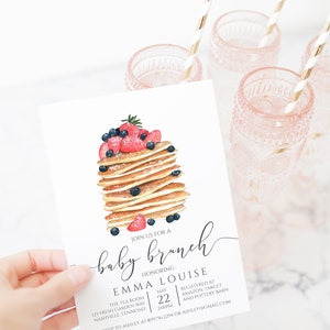 Pancake Baby Brunch Invitation, Brunch Baby Shower Invite, Digital Instant Download Template, BA-12