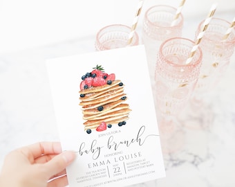 Pancake Baby Brunch Invitation, Brunch Baby Shower Invite, Digital Instant Download Template, BA-12