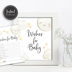 A la luna y de regreso Baby Shower Deseos para el signo del bebé y las esperanzas de la tarjeta para las futuras estrellas del bebé Luna Descarga instantánea digital imprimible, BA-65