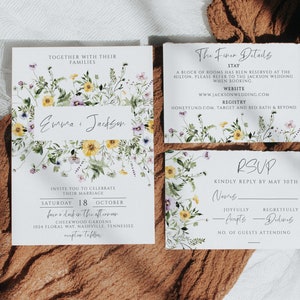 Set di inviti per matrimonio con fiori di campo: pacchetto floreale boho (download digitale)