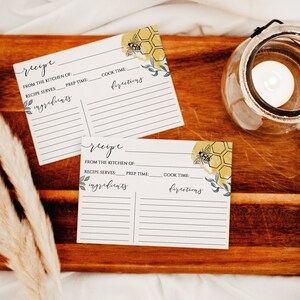 Bee Recipe Cards, Bee Bridal Shower Recipe Card, Instant Digital Download, Printable, BR-52