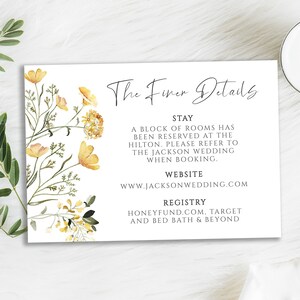 Yellow Wildflower Wedding Details Card Template, Custom Invitation Insert, Templett, Printable Instant Digital Download, WD-305