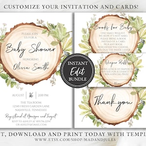 Woodland Baby Shower Invitation Bundle: Greenery, Books, Raffle (Digital Download)