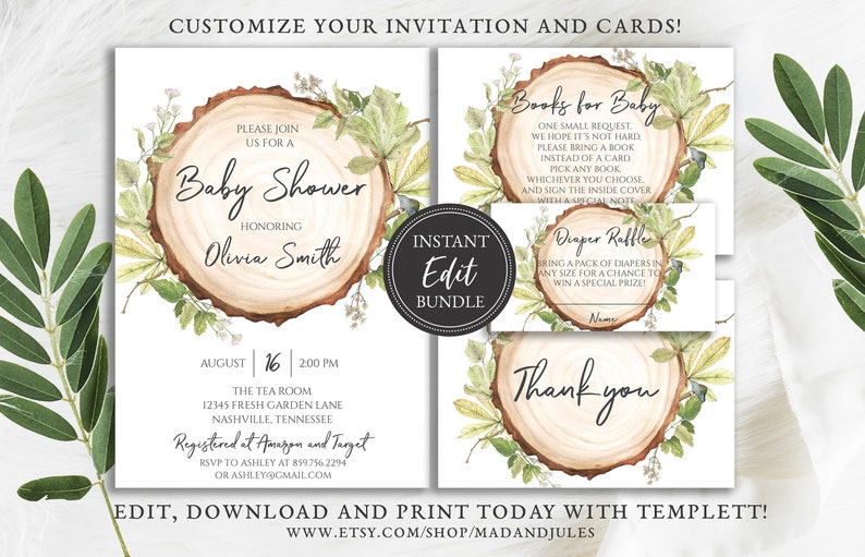 Rustic Woodland Baby Shower Invitation Bundle Books Diaper