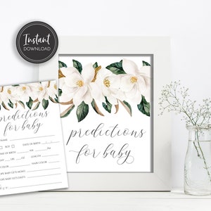 Prédictions de Magnolia pour signe de table de bébé et carte, prédictions de douche de bébé, téléchargement numérique instantané, imprimable, BA-166