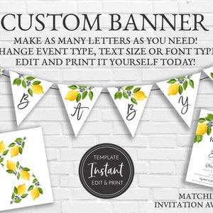 Main Squeeze Lemon Baby Shower, Banner Lemon Bridal Shower Banner, Edit Yourself Printable Banner, Editable Template, BA-176, BR-16
