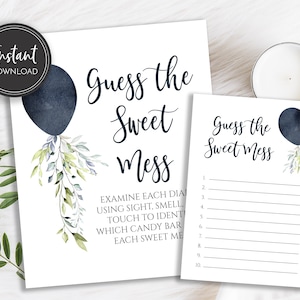 Candy Bar Diaper Baby Shower Game: Navy Balloon Design (Printable, Instant Download)