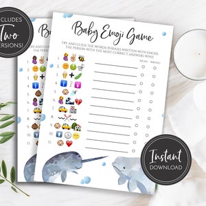 Whale Narwhal Baby Shower Emoji Game (Digital Instant Download)