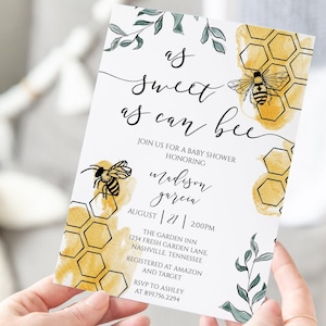 As Sweet as Can Bee Baby Shower Invitation, Bumble Bee Shower, Honey Comb, Printable Digital Download Editable Template DIY, BA-189