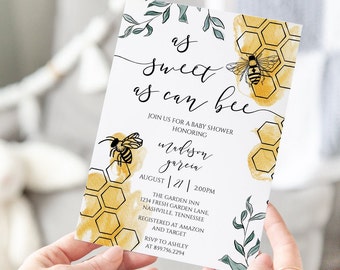 As Sweet as Can Bee Baby Shower Invitation, Bumble Bee Shower, Honey Comb, Printable Digital Download Editable Template DIY, BA-189