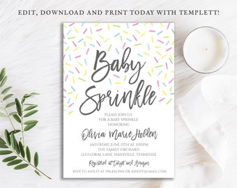 Baby Sprinkle Invitation, Gender Neutral, Colorful Sprinkles, Digital Template, BA-116