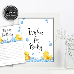 Paperella di gomma Baby Shower Wishes for Baby Sign e Card Hopes per il futuro del bambino Anatre gialle Bubbles Bath Download immediato stampabile, BA-149