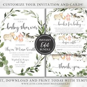 Farm Animals Baby Shower Invitation Bundle (Digital Download)